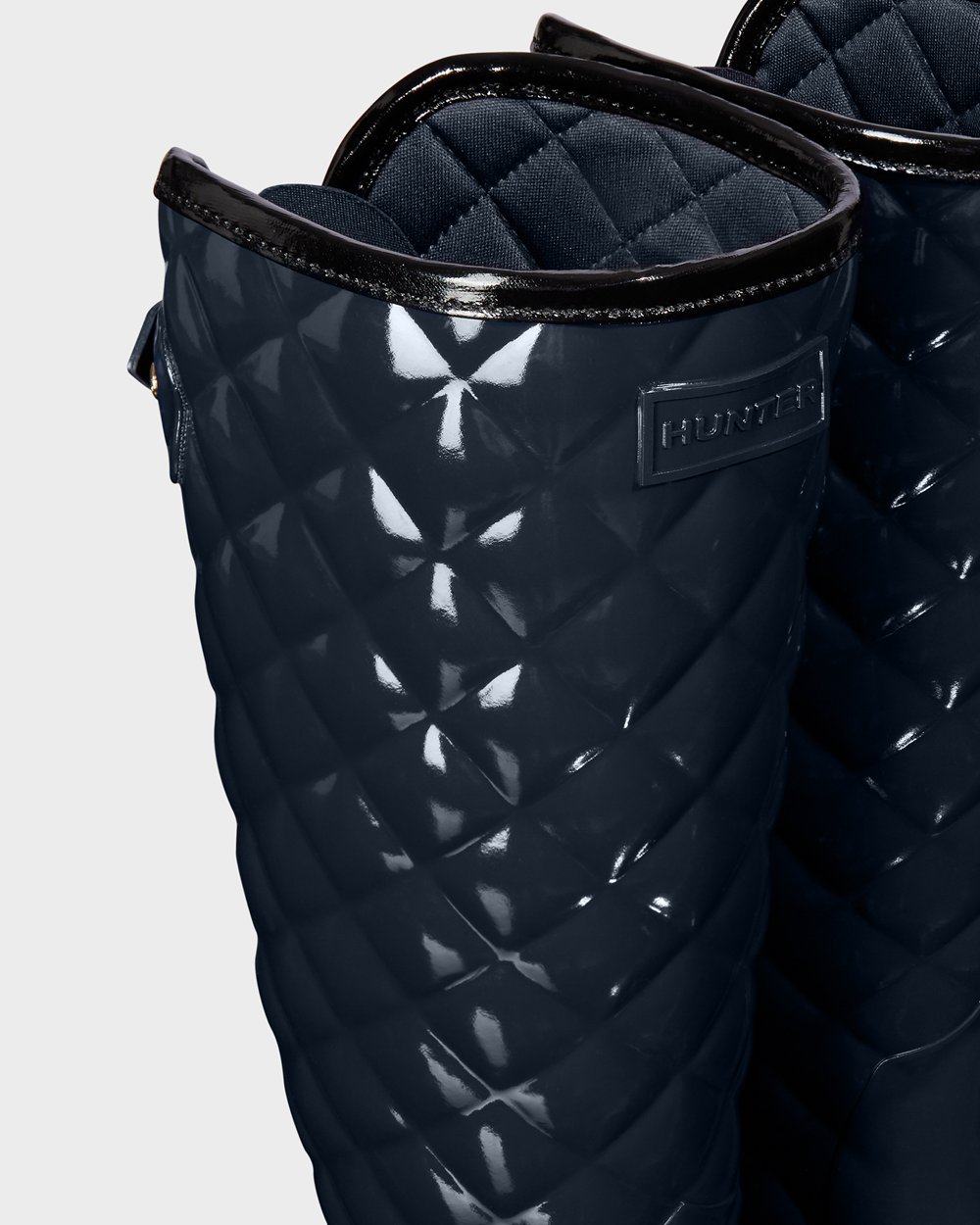 Women Hunter Refined Adjustable Quilted Gloss | Tall Rain Boots Navy | NZ-53416-YWMO